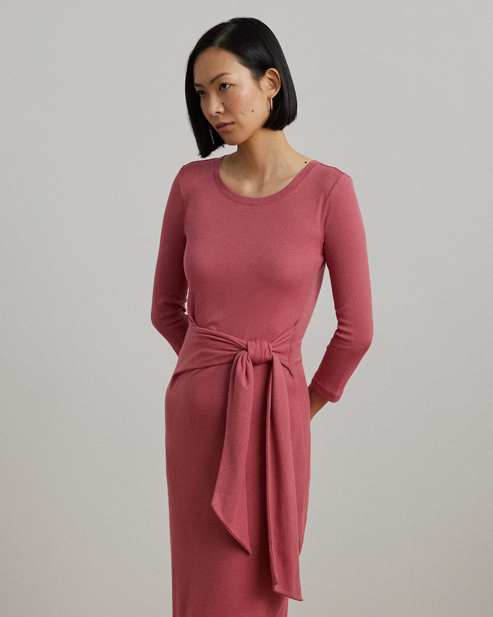 Ralph Lauren Tie-Front Cotton-Blend Crewneck Dress