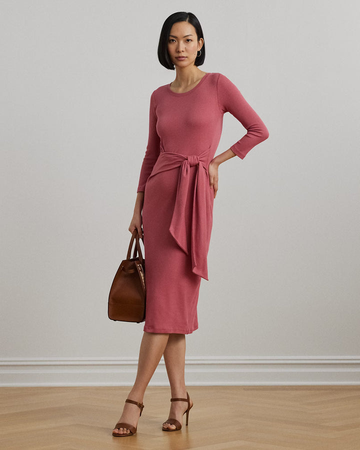 Ralph Lauren Tie-Front Cotton-Blend Crewneck Dress