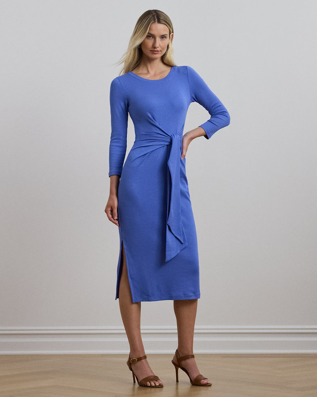 Ralph Lauren Tie-Front Cotton-Blend Crewneck Dress