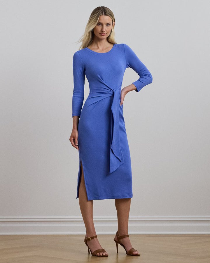 Ralph Lauren Tie-Front Cotton-Blend Crewneck Dress