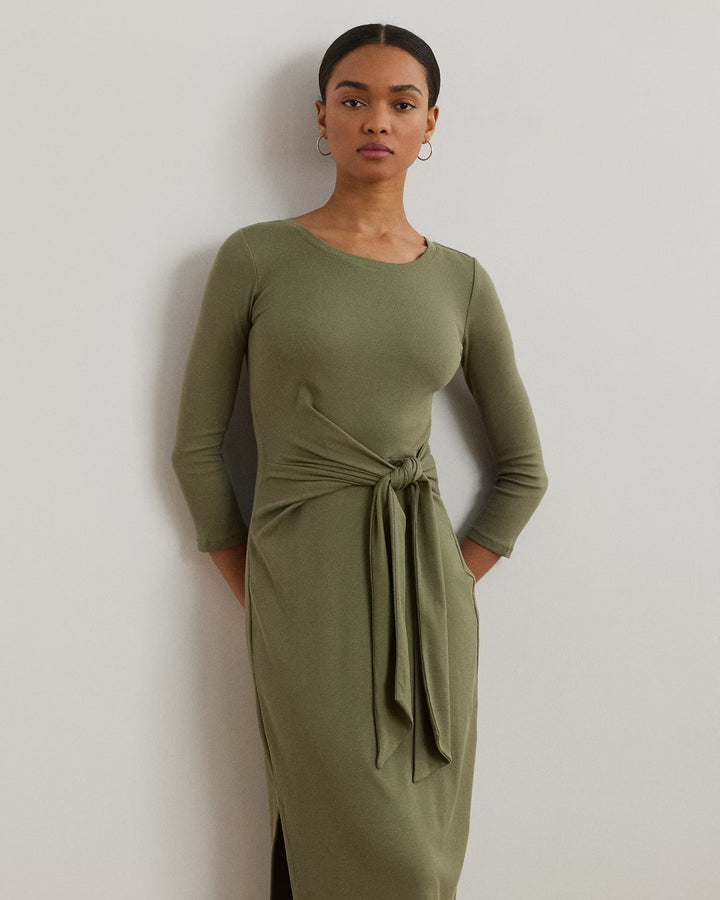 Ralph Lauren Tie-Front Cotton-Blend Crewneck Dress