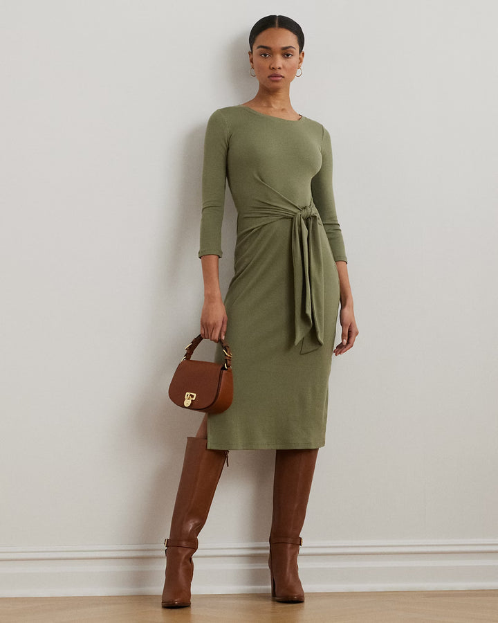 Ralph Lauren Tie-Front Cotton-Blend Crewneck Dress