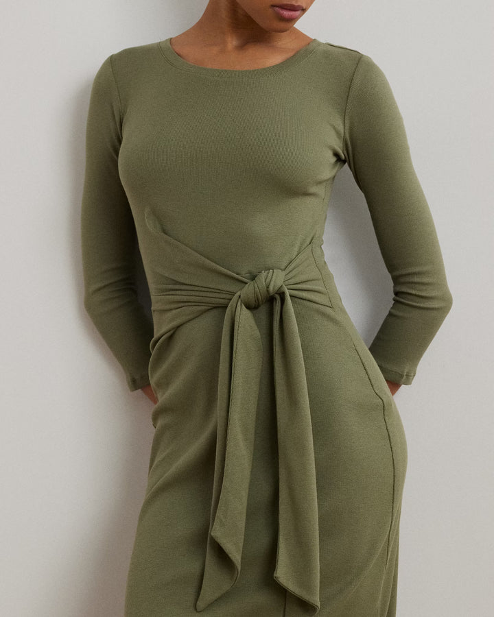Ralph Lauren Tie-Front Cotton-Blend Crewneck Dress