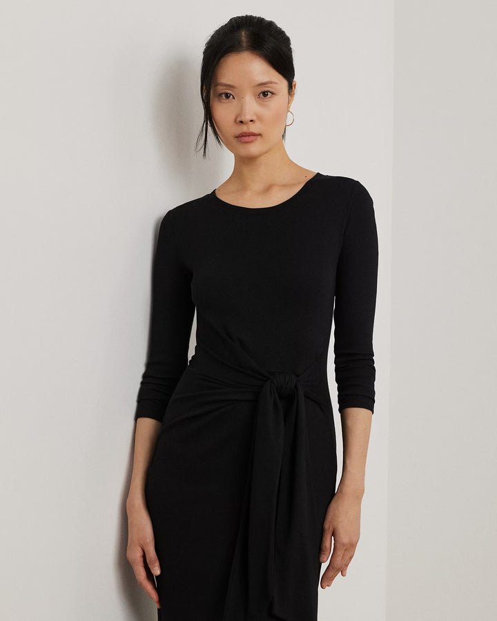 Ralph Lauren Tie-Front Cotton-Blend Crewneck Dress