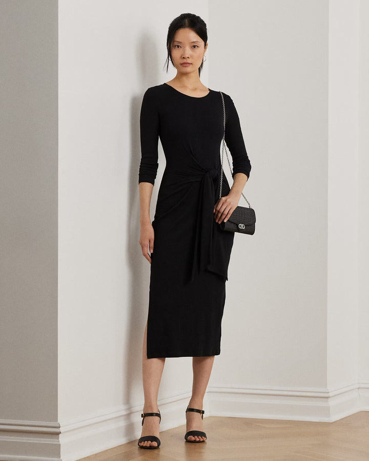 Ralph Lauren Tie-Front Cotton-Blend Crewneck Dress