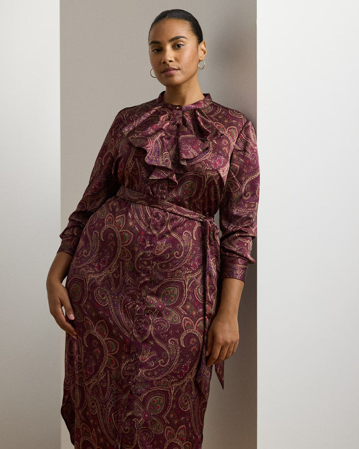 Ralph Lauren aisley Ruffle-Trim Charmeuse Shirtdress
