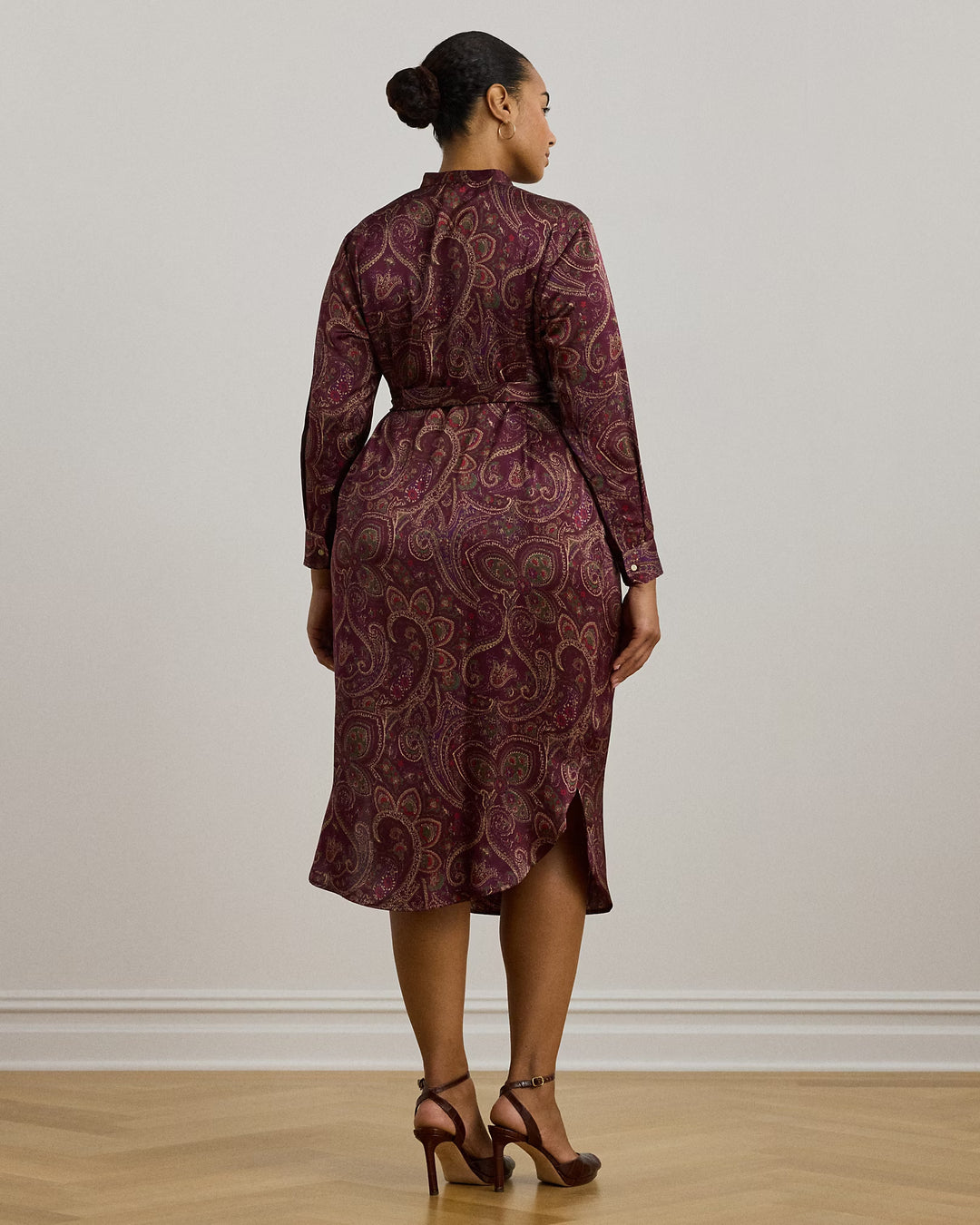Ralph Lauren aisley Ruffle-Trim Charmeuse Shirtdress