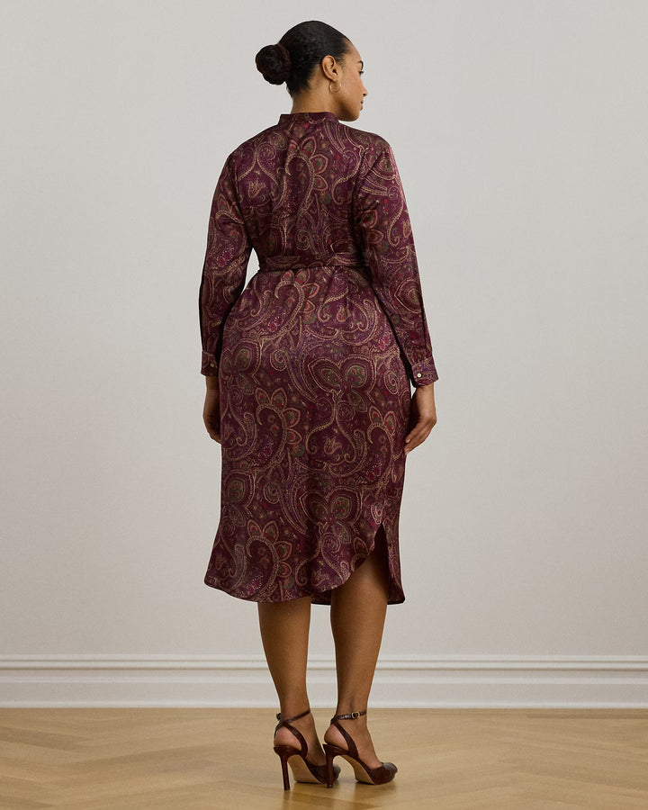 Ralph Lauren aisley Ruffle-Trim Charmeuse Shirtdress