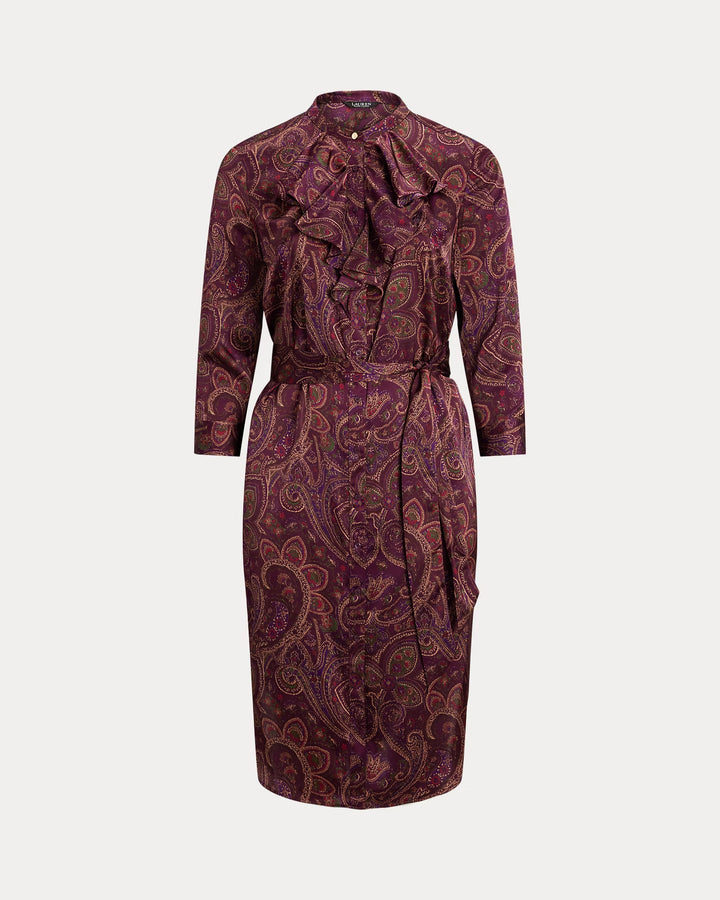 Ralph Lauren aisley Ruffle-Trim Charmeuse Shirtdress