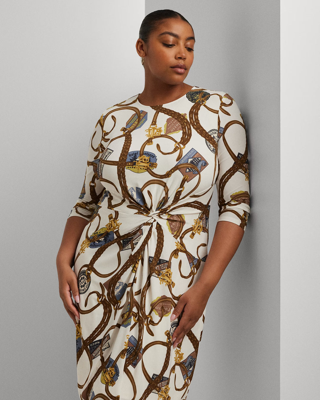 Ralph Lauren Belting-Print Twist-Front Jersey Dress