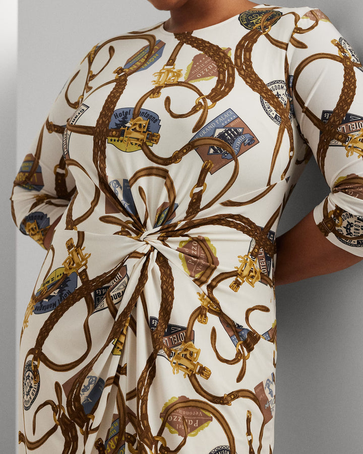 Ralph Lauren Belting-Print Twist-Front Jersey Dress