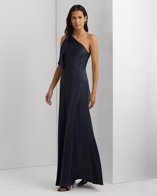 Ralph Lauren Satin Charmeuse One-Shoulder Gown
