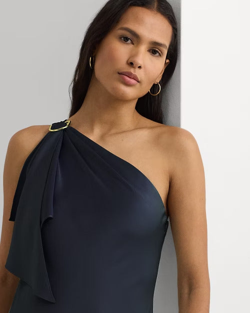 Ralph Lauren Satin Charmeuse One-Shoulder Gown