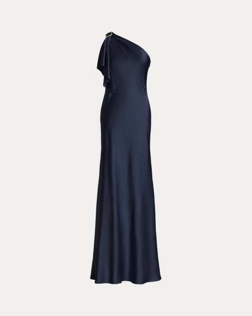 Ralph Lauren Satin Charmeuse One-Shoulder Gown