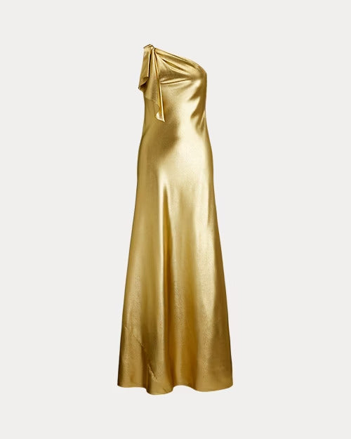 Ralph Lauren Metallic Charmeuse One-Shoulder Gown