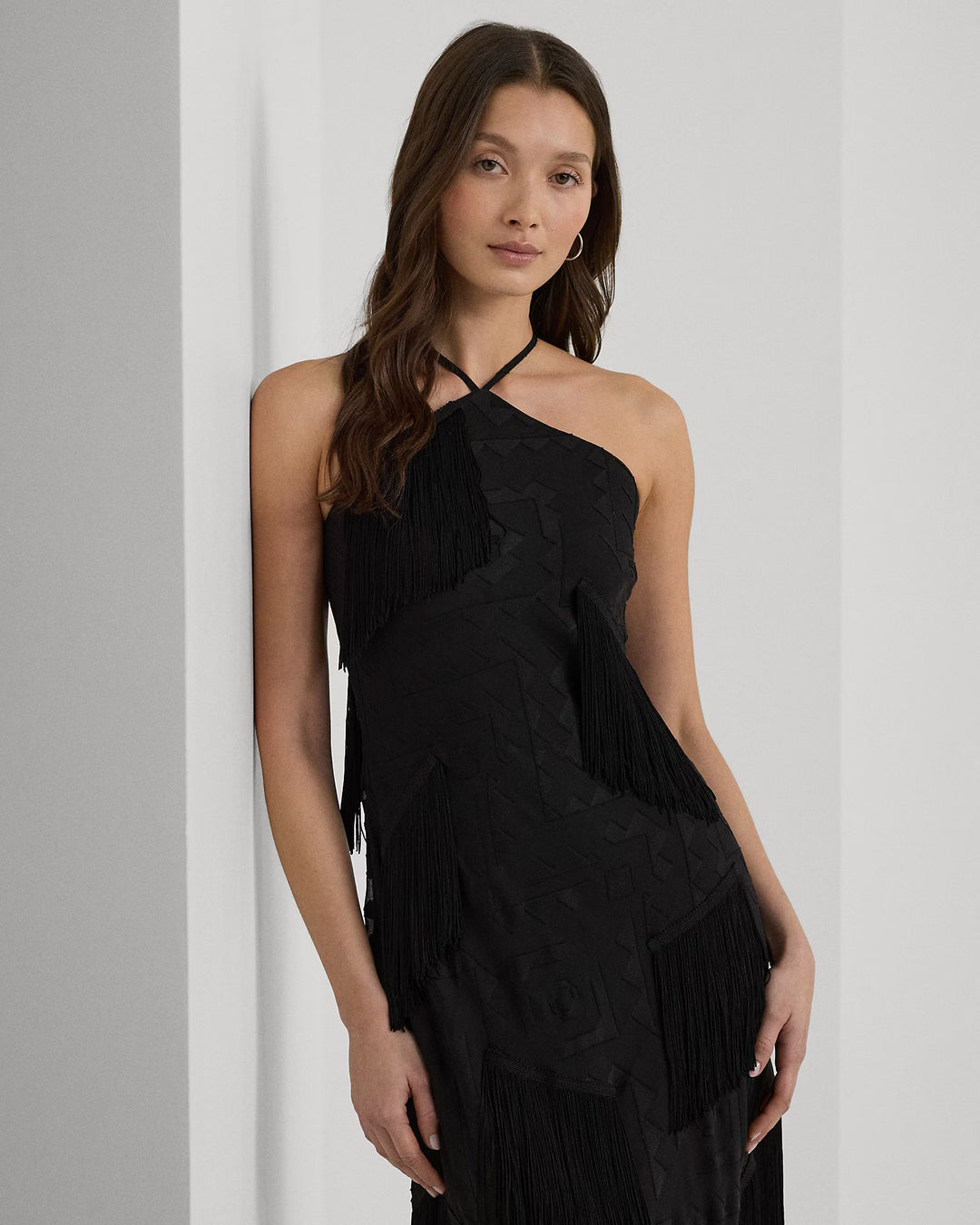 Ralph Lauren Fringe-Trim Fil Coupé Cocktail Dress