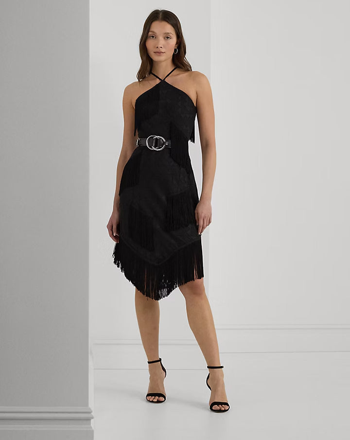 Ralph Lauren Fringe-Trim Fil Coupé Cocktail Dress
