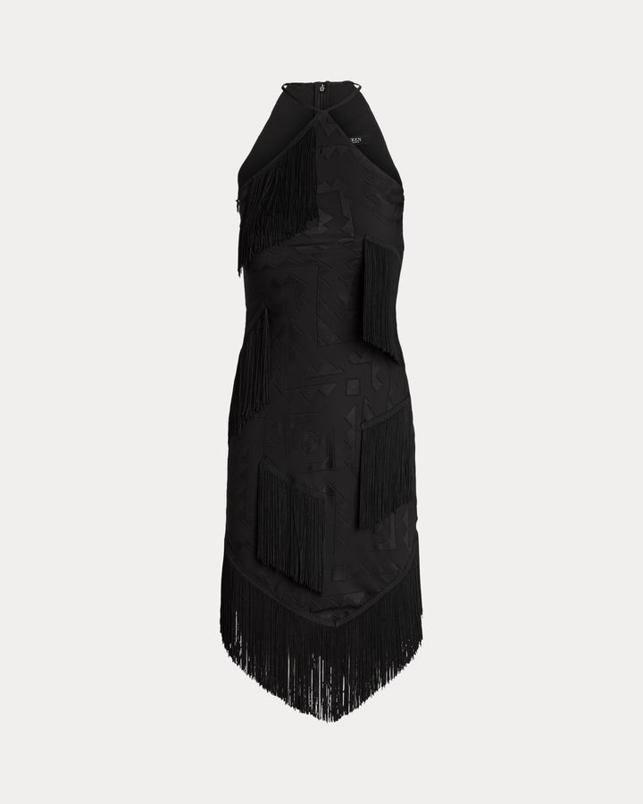 Ralph Lauren Fringe-Trim Fil Coupé Cocktail Dress