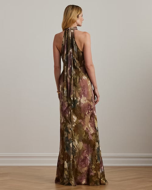 Ralph Lauren Floral Burnout Satin Halter Gown