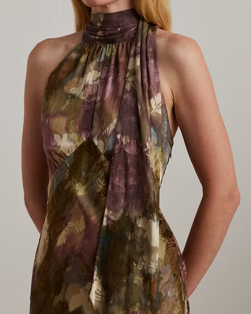 Ralph Lauren Floral Burnout Satin Halter Gown
