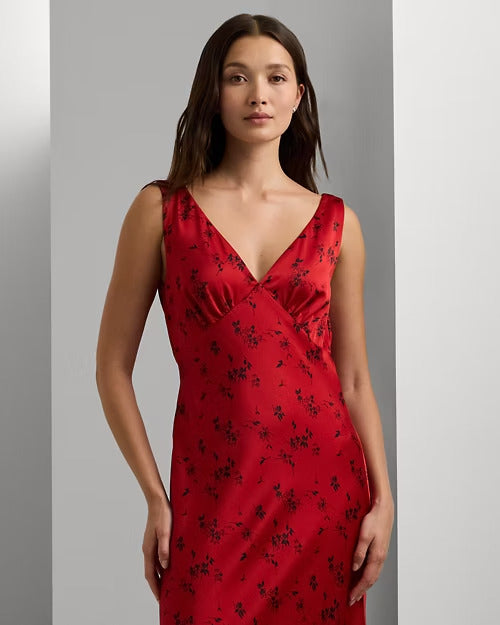 Ralph Lauren Floral Satin Charmeuse Cowlback Gown