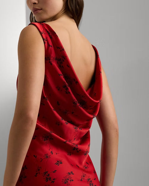 Ralph Lauren Floral Satin Charmeuse Cowlback Gown