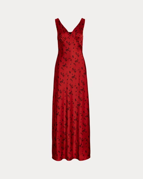 Ralph Lauren Floral Satin Charmeuse Cowlback Gown