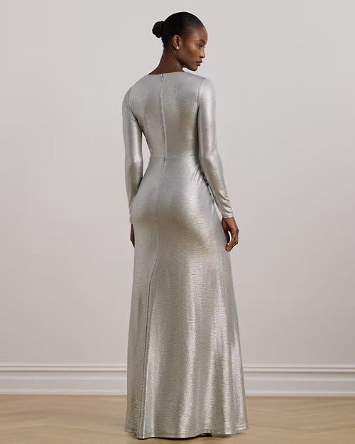 Ralph Lauren Metallic Knit Twist-Front Gown