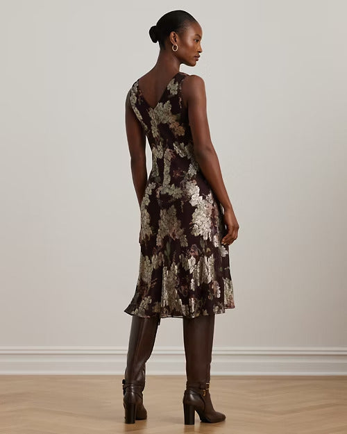 Ralph Lauren Floral Metallic Jacquard Cocktail Dress