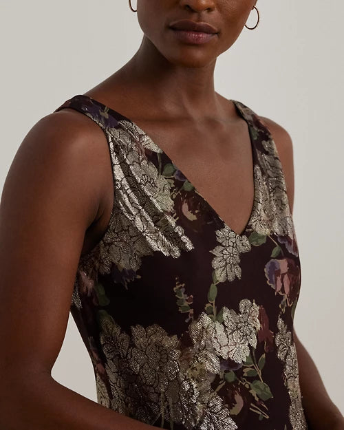 Ralph Lauren Floral Metallic Jacquard Cocktail Dress