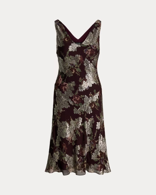 Ralph Lauren Floral Metallic Jacquard Cocktail Dress