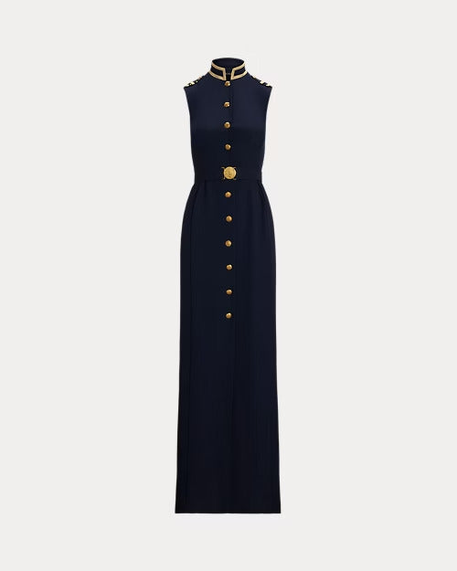 Ralph Lauren Metallic-Trim Belted Georgette Gown