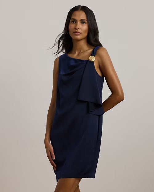 Ralph Lauren Ruffle-Trim Satin Shift Cocktail Dress