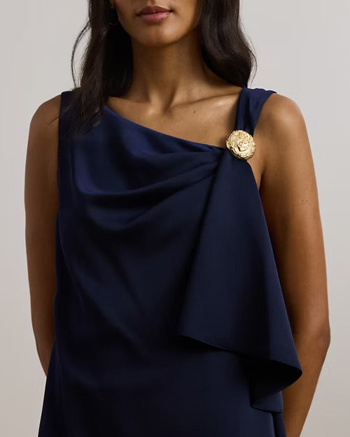 Ralph Lauren Ruffle-Trim Satin Shift Cocktail Dress