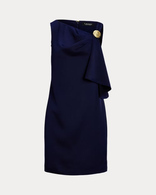 Ralph Lauren Ruffle-Trim Satin Shift Cocktail Dress
