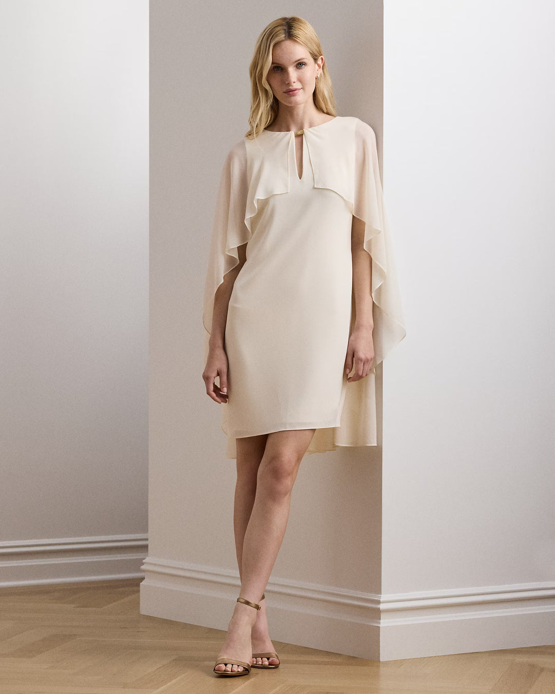 Ralph Lauren Cape Georgette Cocktail Dress
