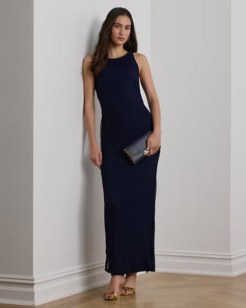 Ralph Lauren Beaded Mesh Sleeveless Gown