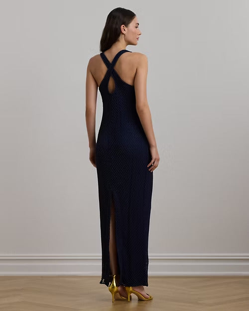 Ralph Lauren Beaded Mesh Sleeveless Gown