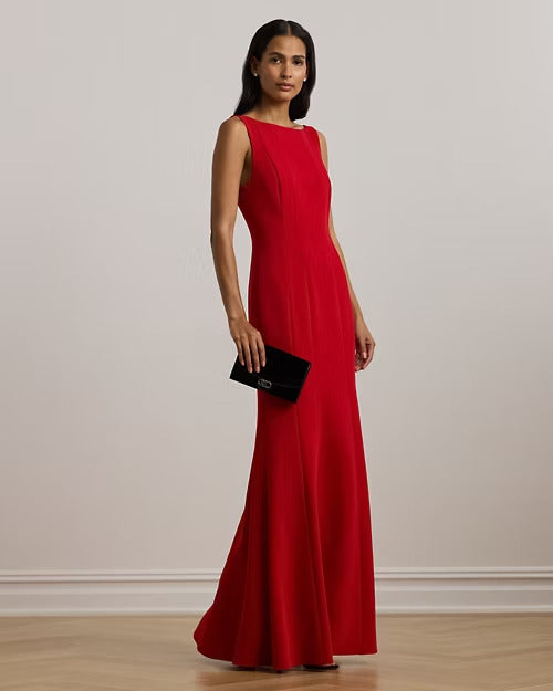 Ralph Lauren Double-Faced Crepe Boatneck Gown
