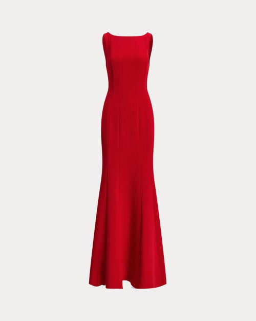 Ralph Lauren Double-Faced Crepe Boatneck Gown