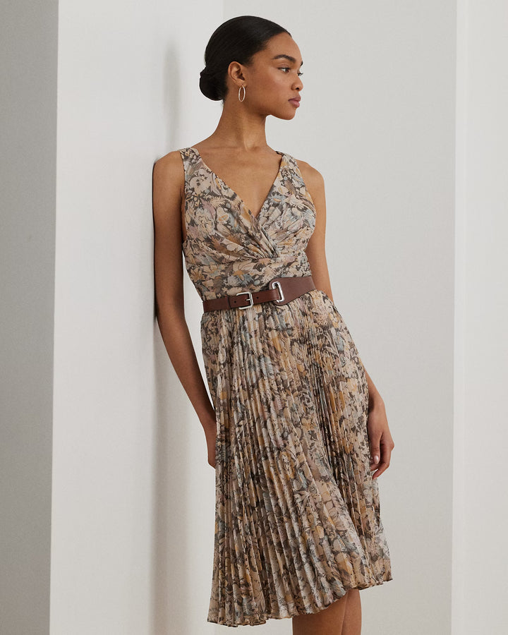 Ralph Lauren Floral Metallic Chiffon Cocktail Dress