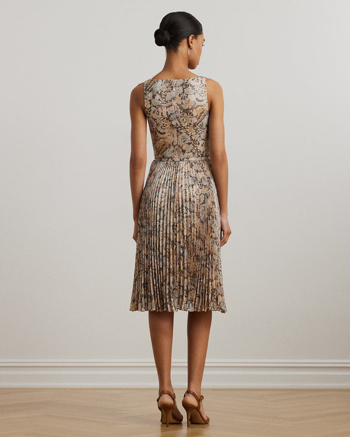Ralph Lauren Floral Metallic Chiffon Cocktail Dress