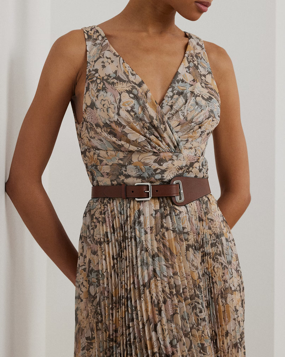 Ralph Lauren Floral Metallic Chiffon Cocktail Dress