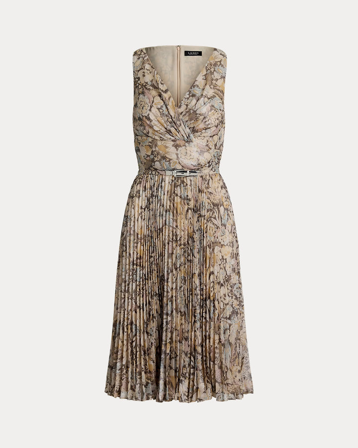 Ralph Lauren Floral Metallic Chiffon Cocktail Dress
