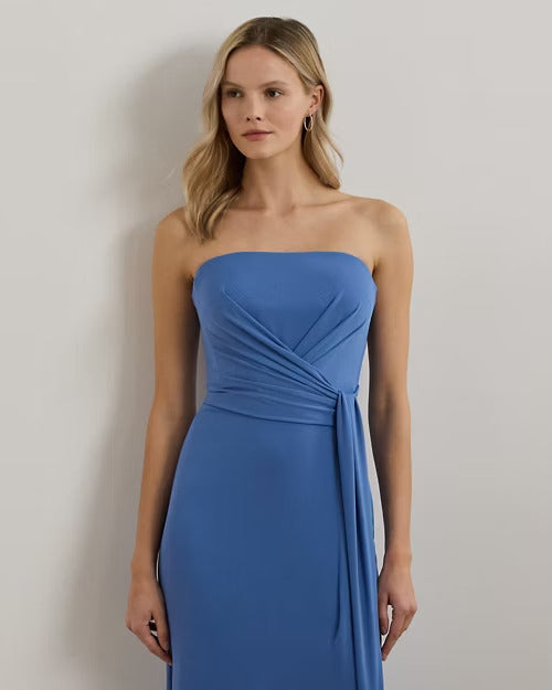 Ralph Lauren Pleated Jersey Strapless Gown