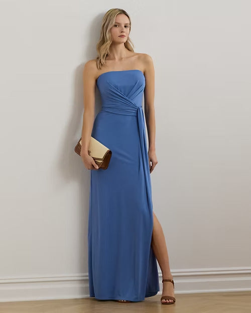 Ralph Lauren Pleated Jersey Strapless Gown
