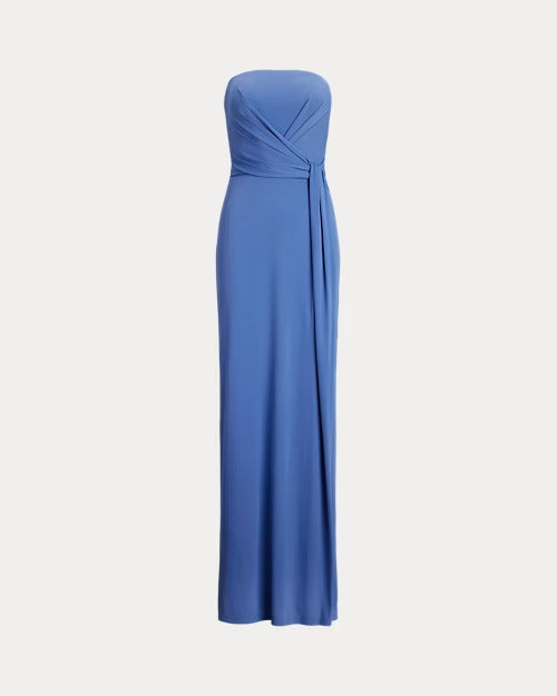 Ralph Lauren Pleated Jersey Strapless Gown