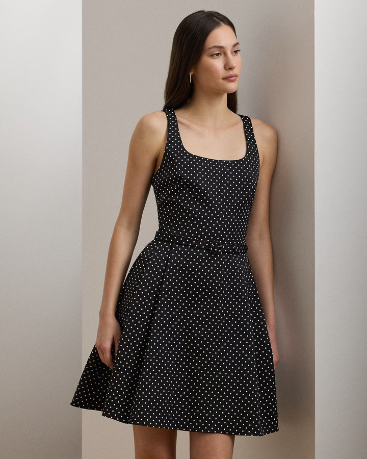Ralph Lauren Polka-Dot Belted Faille Cocktail Dress