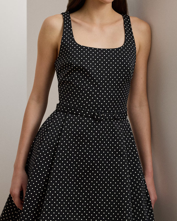 Ralph Lauren Polka-Dot Belted Faille Cocktail Dress