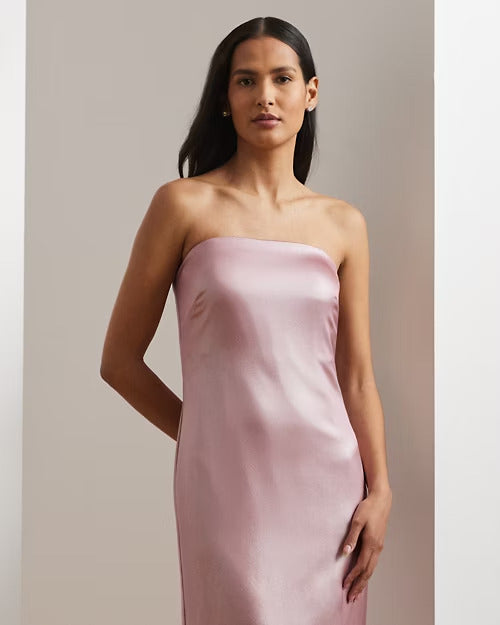 Ralph Lauren Foiled Charmeuse Strapless Gown